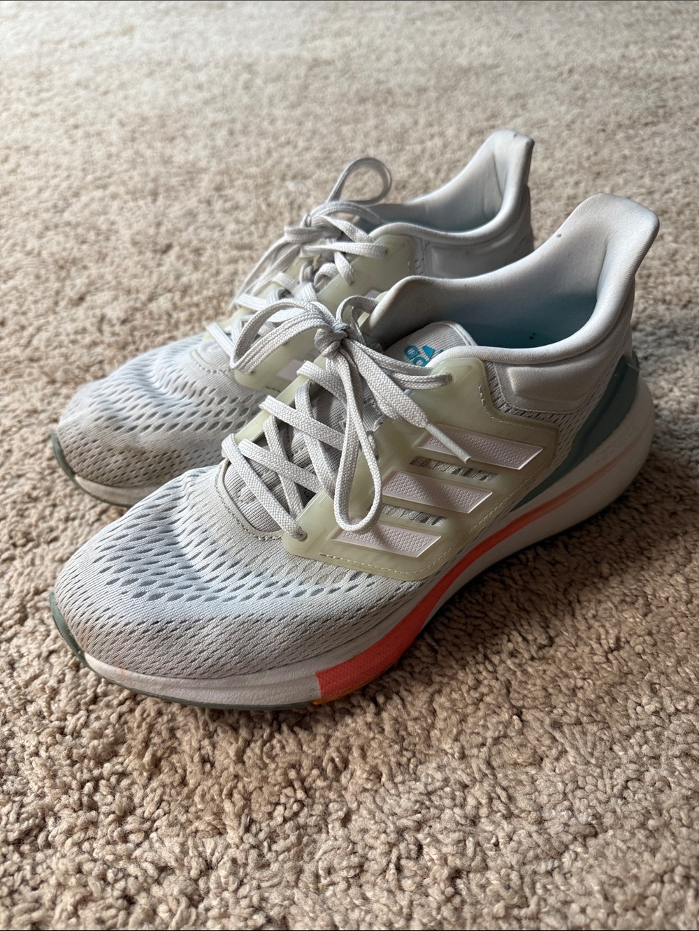 adidas Women’s White Running Shoes with Coral and grey Accents